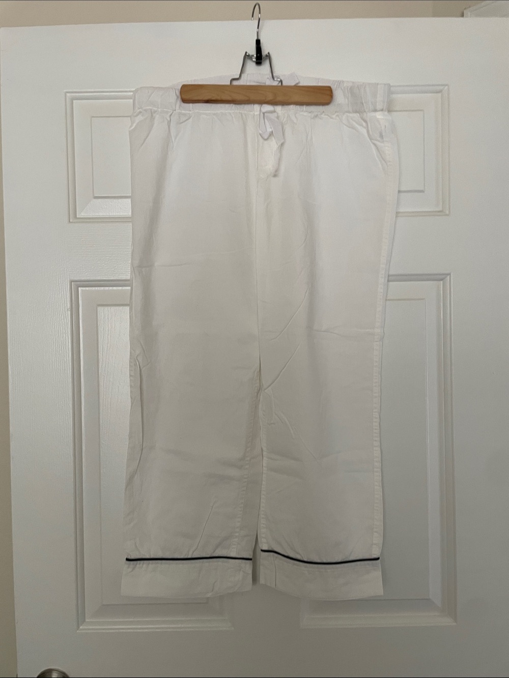 J. Crew White Pajama Pants with Navy Piping